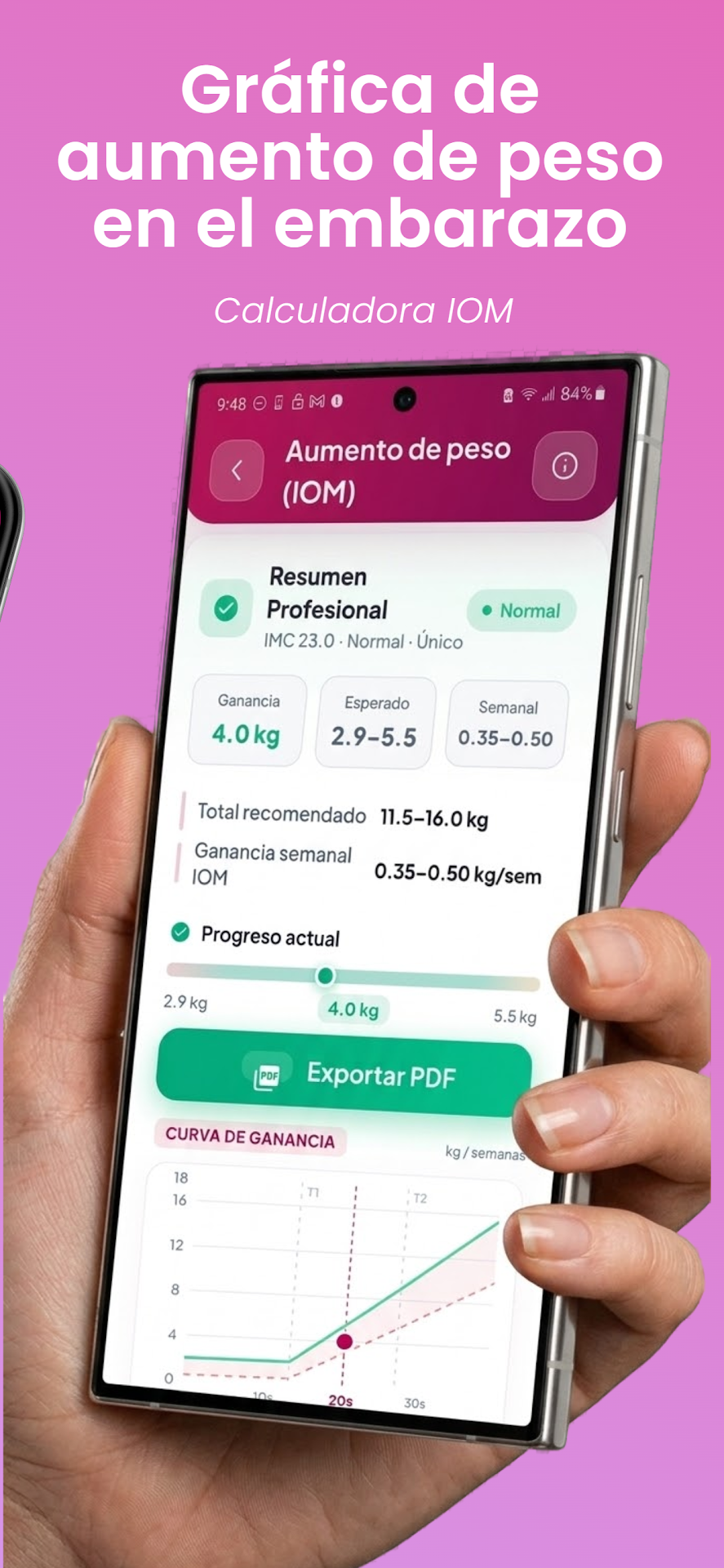 Calculadora de ganancia de peso gestacional IOM en Obstetrum
