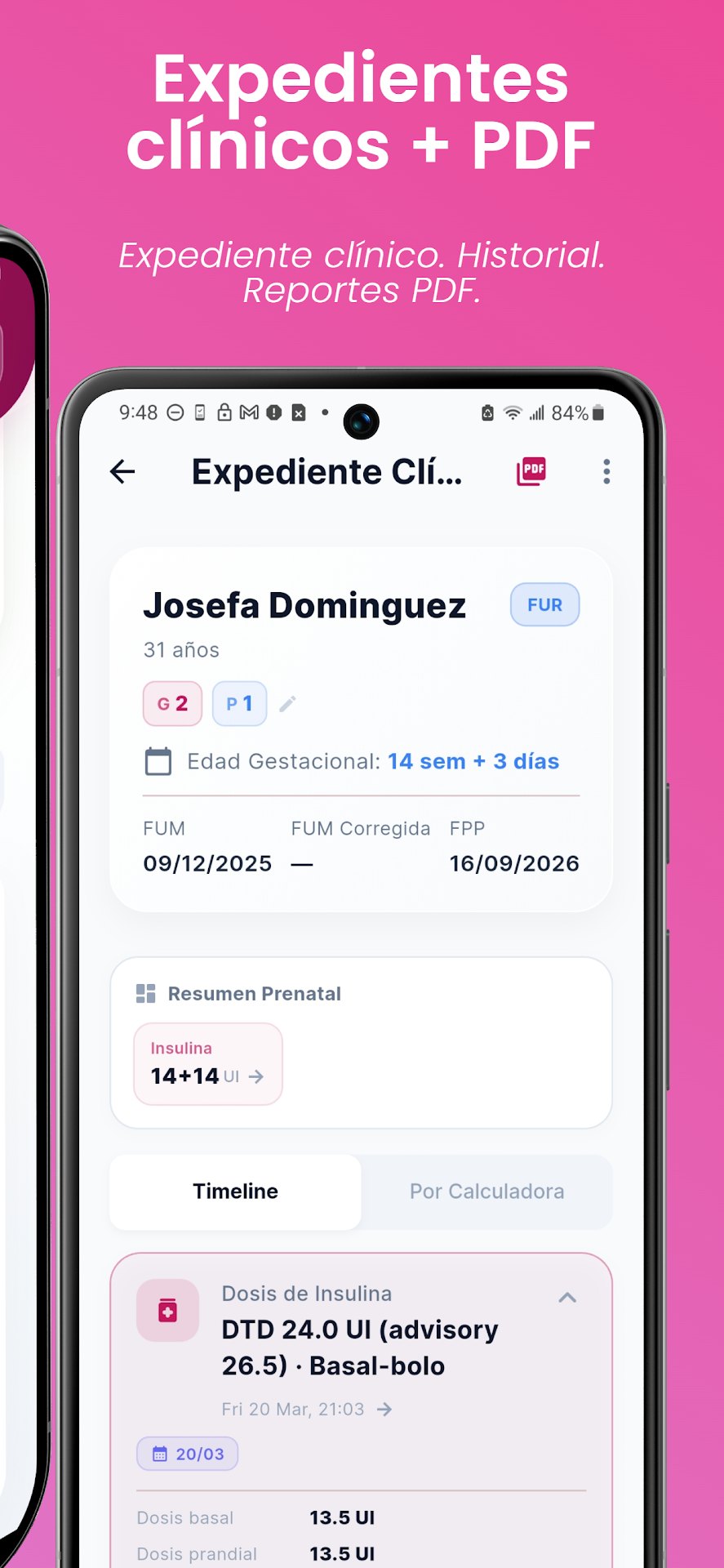 Expediente clínico con exportación PDF en Obstetrum