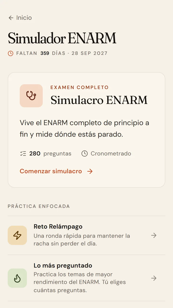 Simulador ENARM de 280 preguntas cronometrado en ENARMIUM