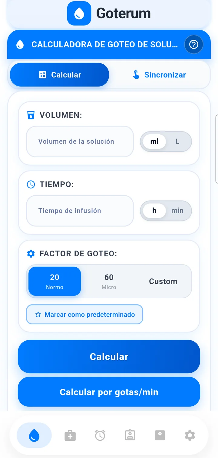 Calculadora de dosificación IV por peso en Goterum